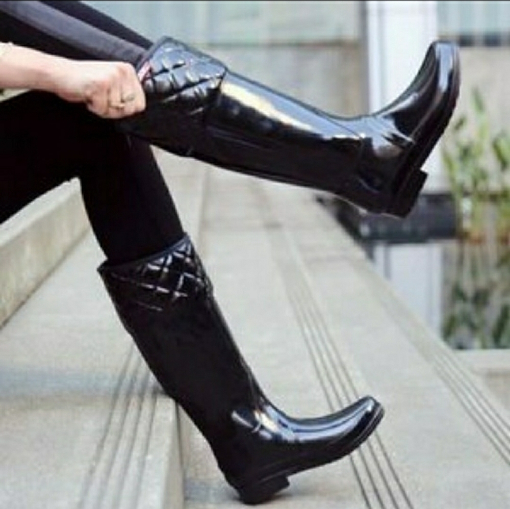 Hunter Rigley Quilted Tall Rain Boots 7/8 Black